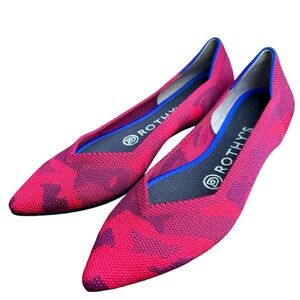 Rothy's The Point Shoes Womens Size 6.5 Red Purple Camo Flats Knit Washable Eco.